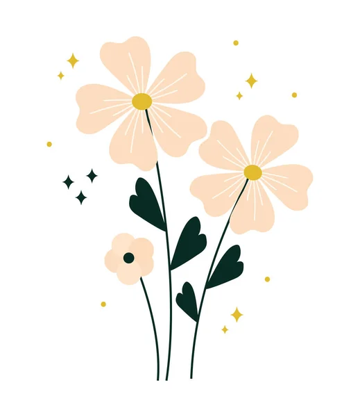 Paar Witte Bloemen Geïsoleerde Pictogram — Stockvector