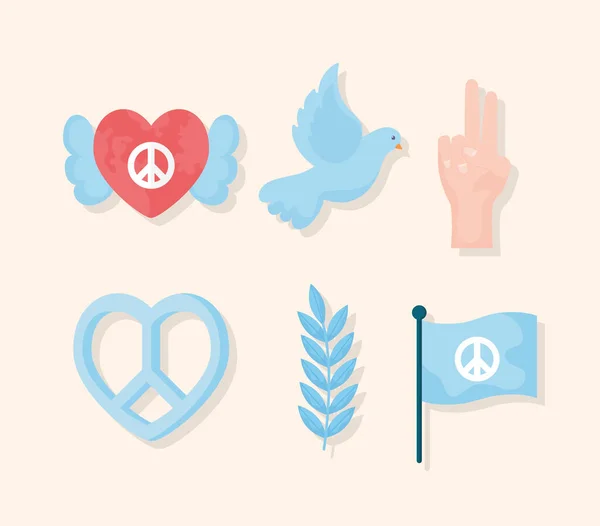 Set Six Peace Day Items — Stock Vector