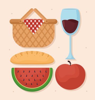 Beş piknik malzemesi.