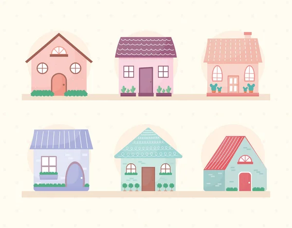 Set Six Colored Houses — Stock Vector
