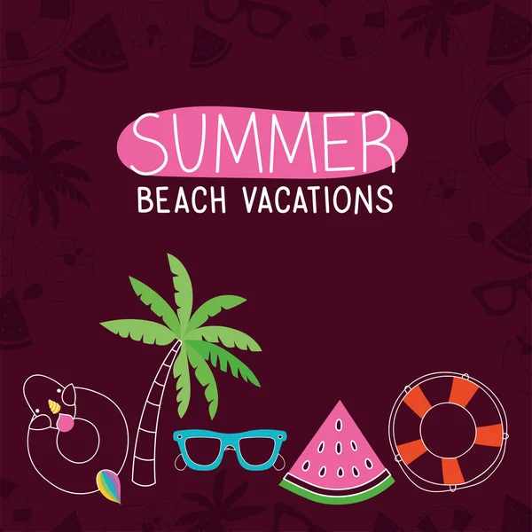 Poster Summer Beach Vacations Items — Vetor de Stock