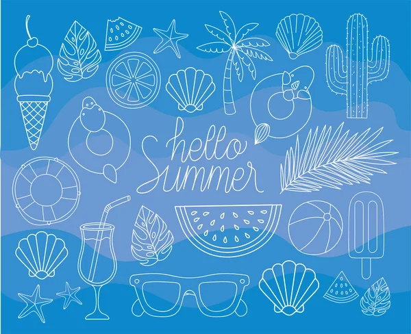 Illustration Hello Summer Beach Items — 图库矢量图片