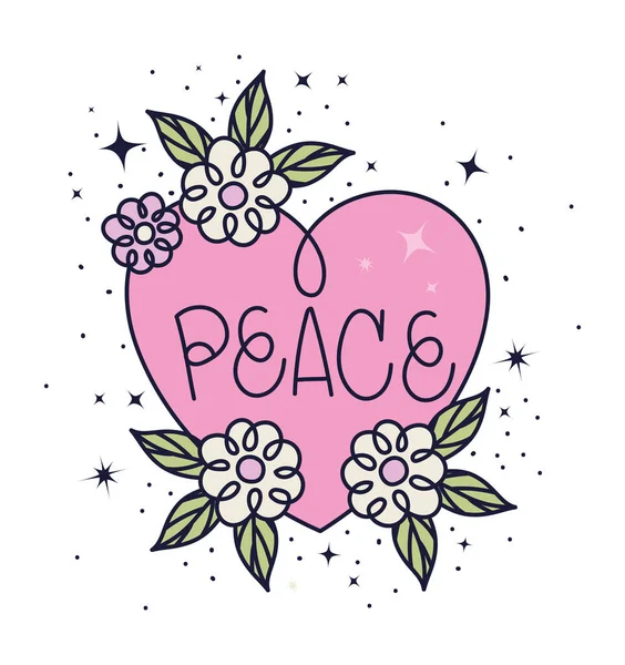 Heart Peace Lettering White — стоковый вектор