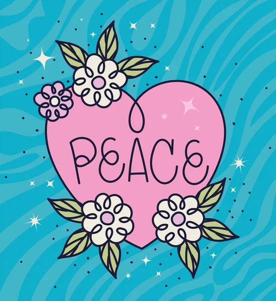 Card Peace Heart Flowers — Stock Vector