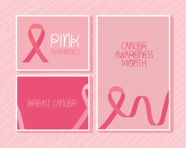 Set Breast Cancer Awareness Month Cards — 스톡 벡터
