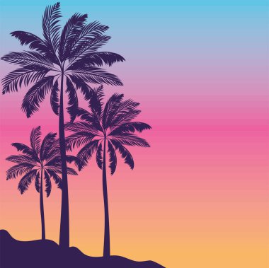 beach sunset illustration with palms