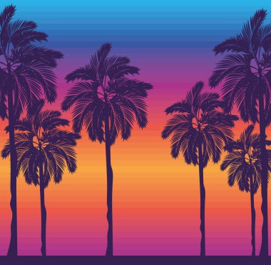 Palmiyeli plaj günbatımı tasarımı