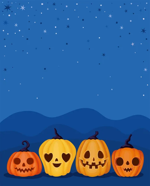 Halloween Pumpkins Poster Sky Night — Vector de stock