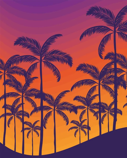 Beach Sunset Card Palms — Stockvector