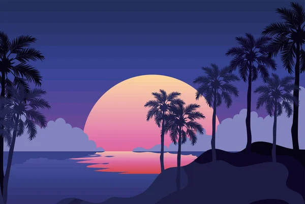 Beach Sunset Poster Palms — стоковый вектор