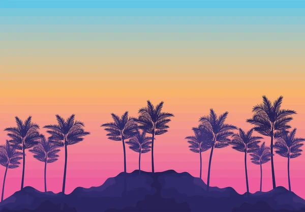 Beach Sunset Cartel Palms — ストックベクタ