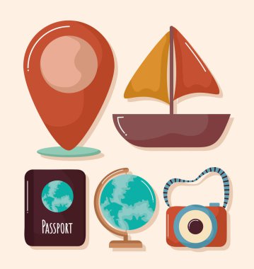 set of colored trip items