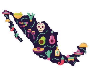 mexican map with items over white