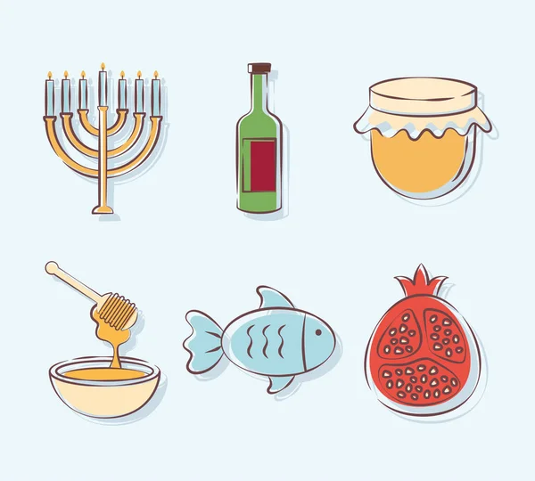 Set Rosh Hashanah Items — стоковый вектор