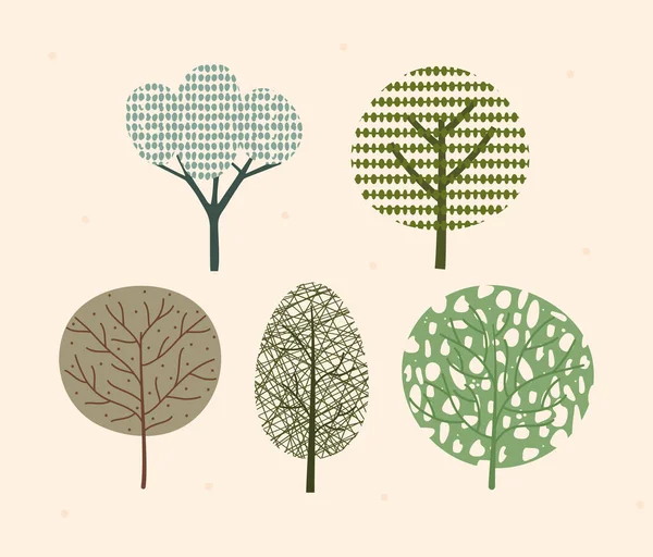 Poster Textured Trees Set — 스톡 벡터