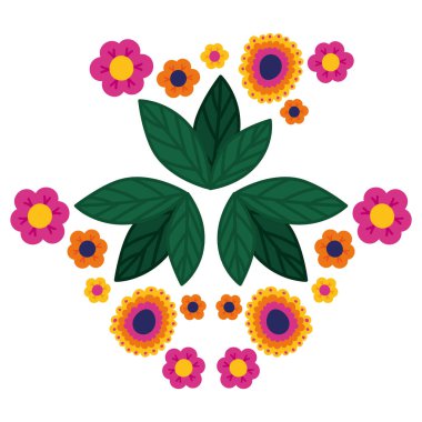 flowers and leaves over white