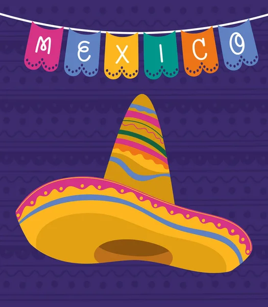 Mexican Sombrero Poster Garlands — Vector de stock