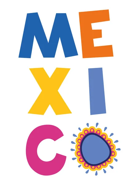 Colored Mexico Lettering White — Vector de stock
