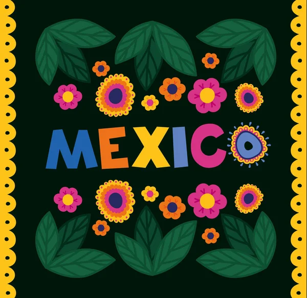 Colored Mexico Poster Flowers —  Vetores de Stock
