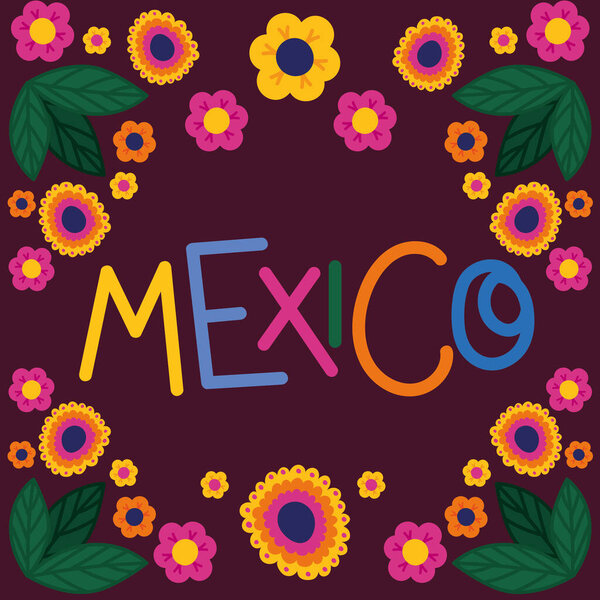 colored mexico banner with flowers