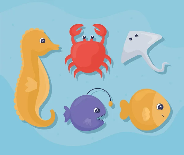 Set Five Sea Life Animals — Vector de stock