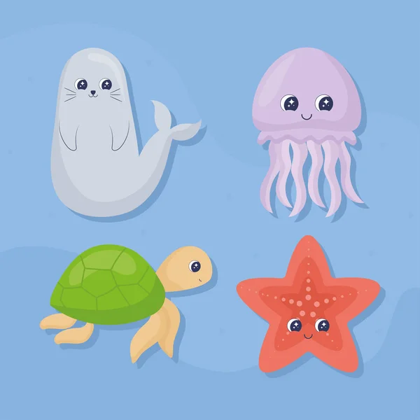 Set Sea Life Animals — Vector de stock