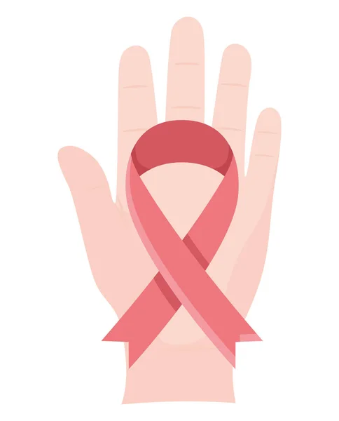 Рука Рожевою Стрічкою Раку Молочної Залози Над Білим — стоковий вектор