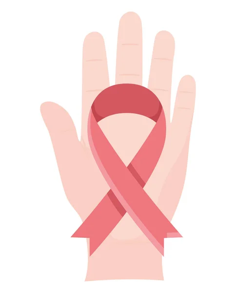 Hand Pink Breast Cancer Ribbon White —  Vetores de Stock