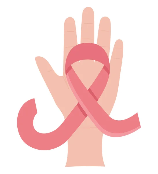 Hand Breast Cancer Ribbon White — Vector de stock