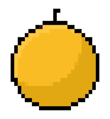 pixelated orange design over white