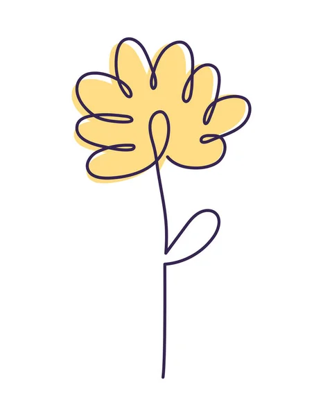Жовта Одна Квітка Лінії Над Білим — стоковий вектор