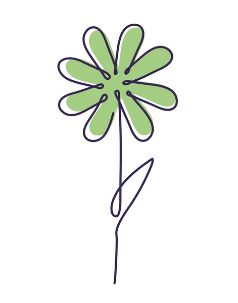 Зеленый Цветок Одну Линию Над Белым — стоковый вектор