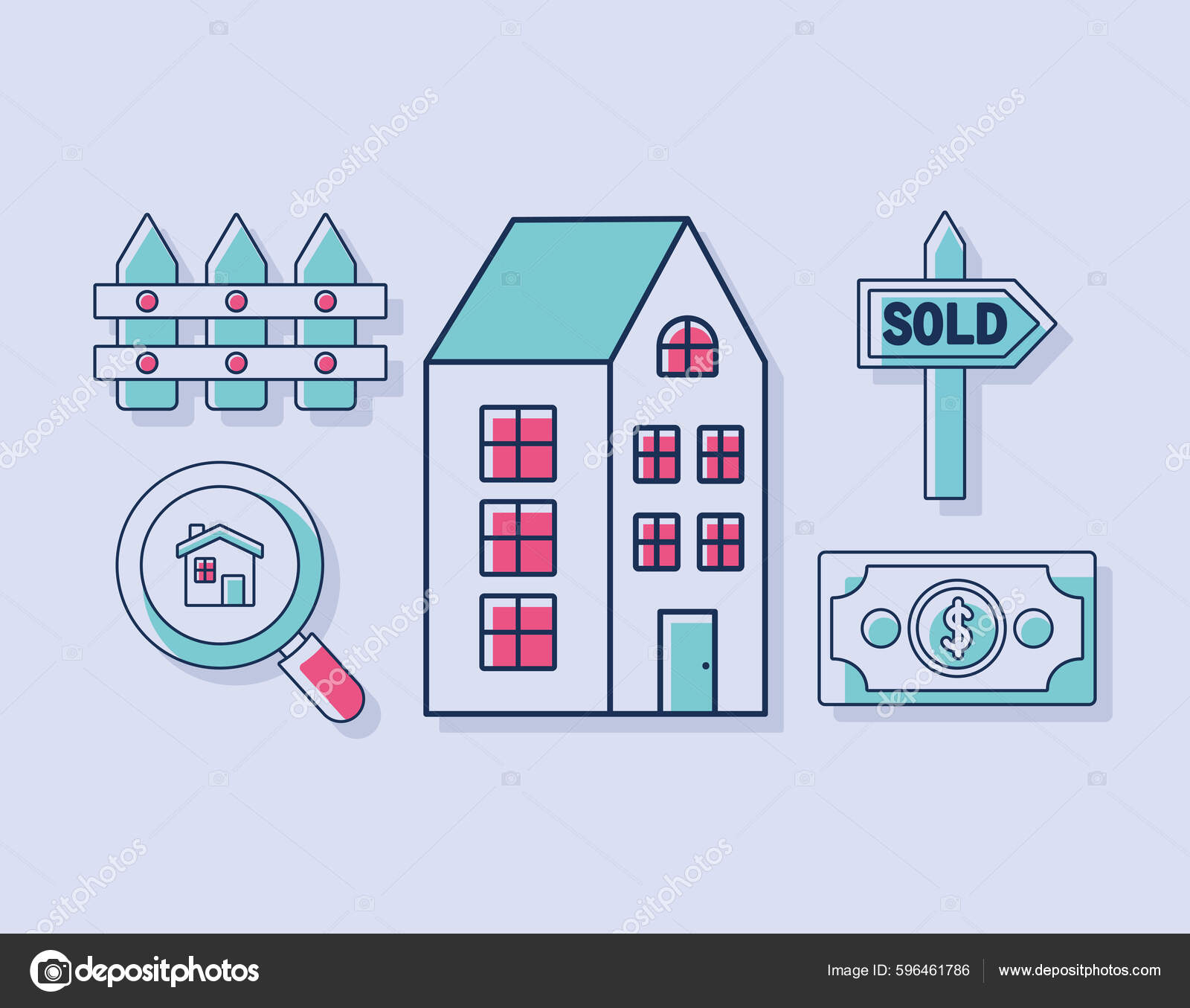 Poster Real Estates Items Group Stock Vector by ©grgroupstock 596461786