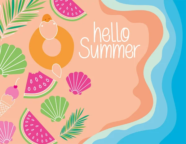 Cartel Hello Summer Beach Items — Stockový vektor