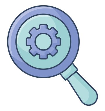 loupe with cogwheel over white