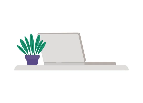 Laptop Plantpot Felett Fehér — Stock Vector