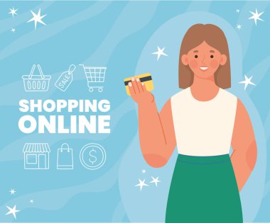 Bir kadınla çevrimiçi alışveriş tasarımı