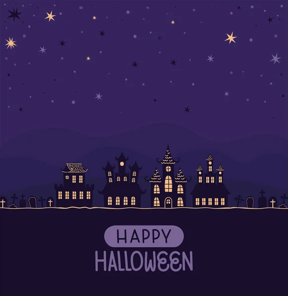 Tarjeta Halloween Con Cementerios Noche — Vector de stock