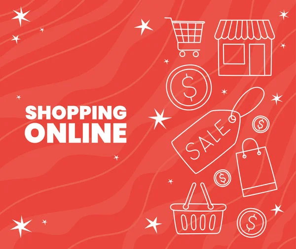 Shopping Online Affisch Med Shopping Objekt — Stock vektor