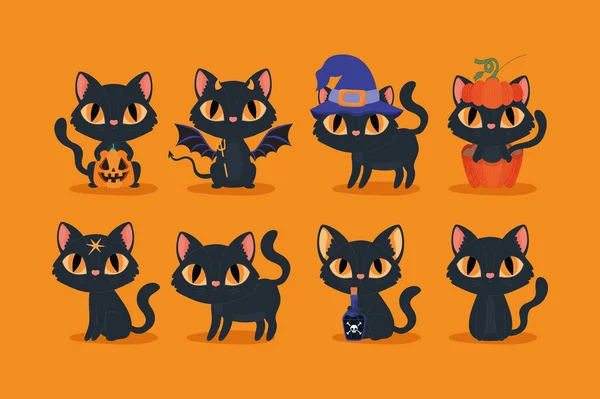 Плакат Хэллоуинских Кошек — стоковый вектор