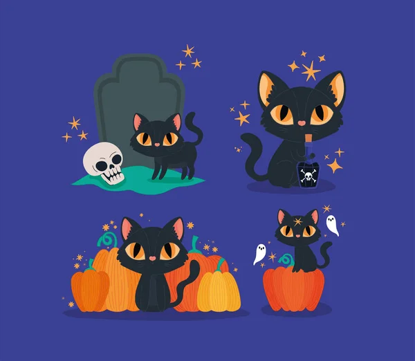 Cadılar Bayramı Kedilerinin Posteri — Stok Vektör