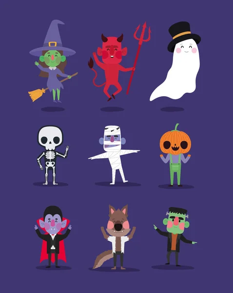 Affiche Groupe Personnages Halloween — Image vectorielle