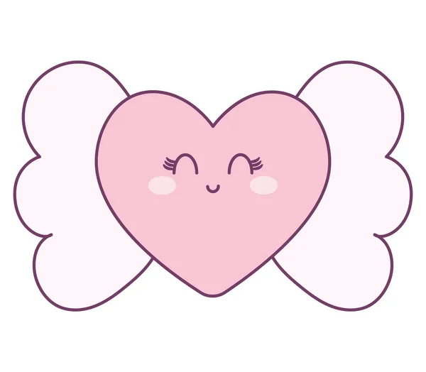 Corazón Feliz Con Alas Sobre Blanco — Vector de stock