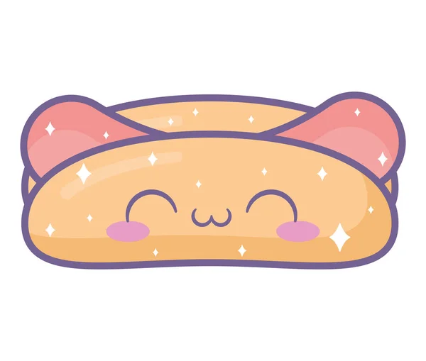 Hot Dog Kawaii Sur Blanc — Image vectorielle