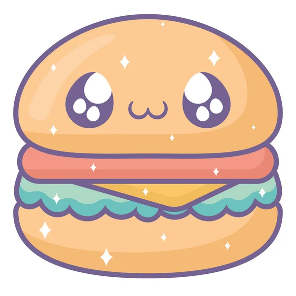 Diseño Hamburguesa Kawaii Sobre Blanco — Archivo Imágenes Vectoriales