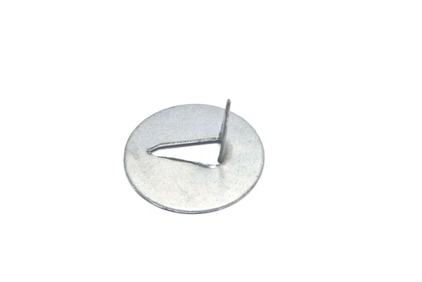 Silver color push pin on white — Stock Photo, Image