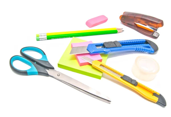 Many different stationery on white — Stock Photo, Image