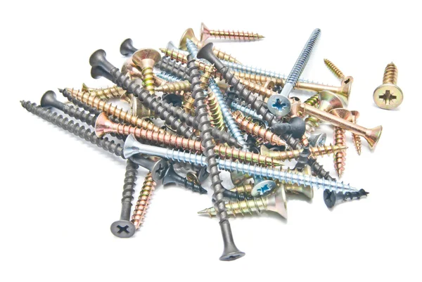 Set of different screws on white — Stock Photo, Image