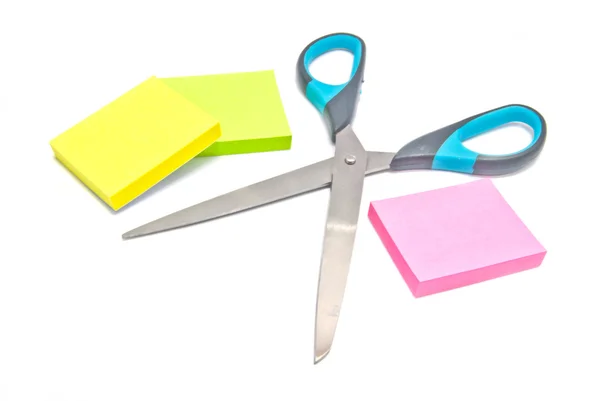 Sticky notes and scissors — Stock Photo, Image