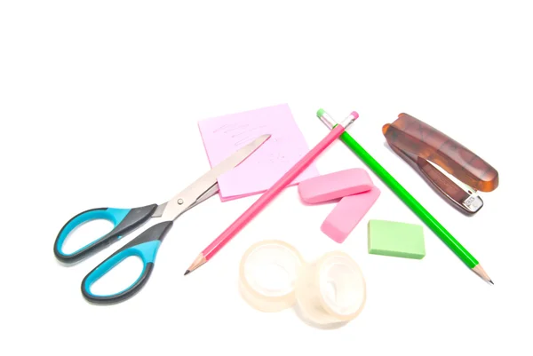 Different office supplies close-up on white — Stock Photo, Image